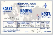 QSL Postcard KG6XT KB6WNL N6SFA Radio Carmel, Indiana 1992