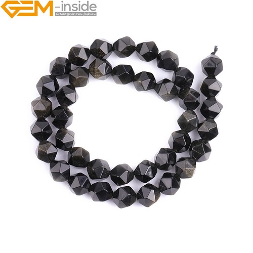 Natural Polygonal Faceted Gold Obsidian Gemstone Beads for Jewelry making 15" - Picture 35 of 45