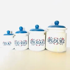 Vintage Jay Blue & White Canister Set 8 Piece Cottagecore Flour Sugar Coffee Tea