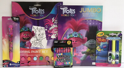 5 Pc Trolls Word Search Book Coloring Paint Set Neon Crayons Markers 8 Color Pen
