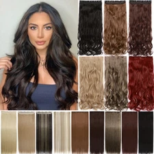 Real Thick Clip In As Human Hair Extensions One Piece Half Full Head Wave Piece