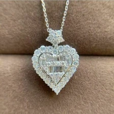 3Ct Baguette Cut VVS1/D Diamond Cluster Pendant 14K White Gold Finish Free Chain