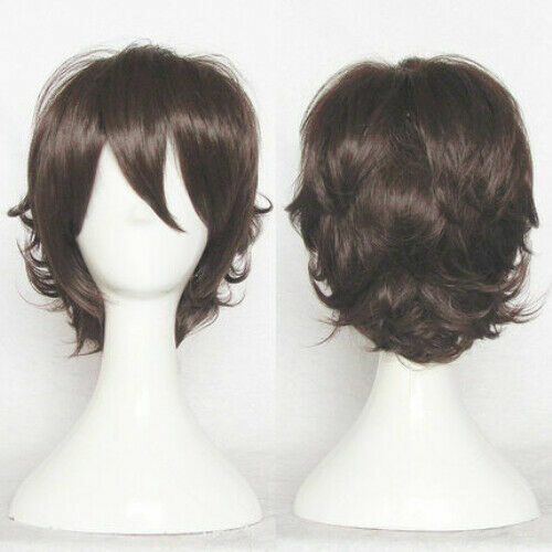 For Cosplay Dazai Osamu Short Brown Curly Wigs Bungo Stray Dogs Hair Wig - Picture 1 of 5