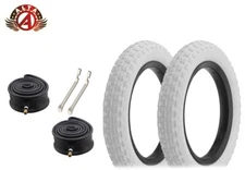 ALTA BICYCLE WIRE BEAD 12" 1/2" x2 1/4" TIRES WHITE COMP III W/ HEAVYDUTY TUBES.