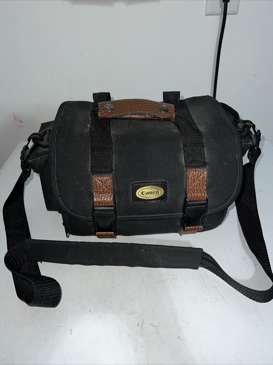 Vintage Canon Black Canvas Camera Bag Pockets Shoulder Strap 11x6x7