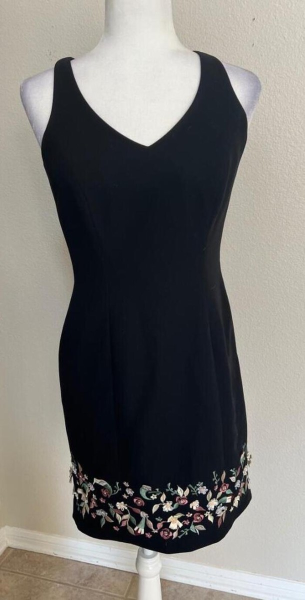 tootsies formal dresses womens vintage sz 2 black sleeveless cocktail embroidered flower dress Turquoise Multi