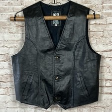 Mens Black Leather Vest IVAN Soft 3 Button Front Biker Moto Vest Men Size 44