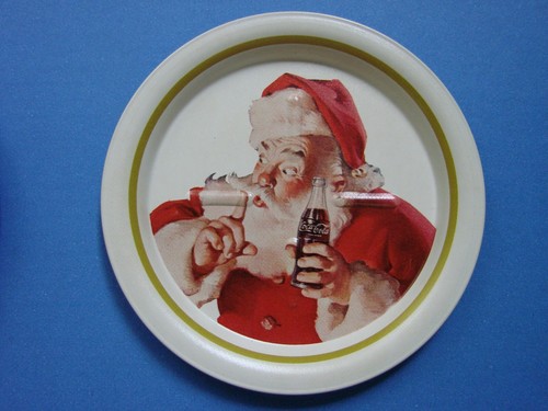 6er Set Vintage Weihnachtsmann Blech Cola Tabletts/Untersetzer, Original - keine Reproduktionen - Bild 3 von 8