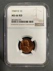 1949D Lincoln Wheat Cent - NGC MS66 RD
