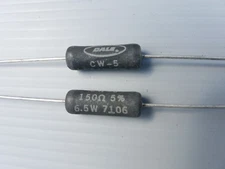 Lot of 2 Dale CW-5 7106, 150 Ohm 6.5 Watt 5%  Wirewound Power Resistors 6.5W