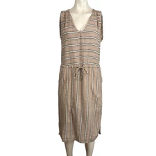 Prana Striped V Neck Drawstring Waist Midi Dress Women Size Small