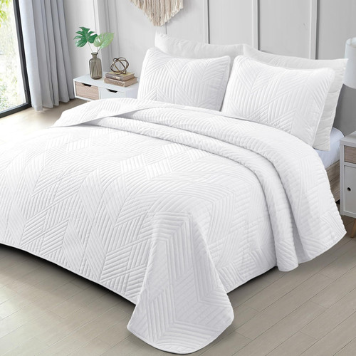 Ultrasonic Twin Quilt Bedding Set, Lightweight White Bedspreads Soft Modern G...