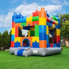HeroKiddo Block Party Commercial Grade Kids Inflatable Bounce House w/ Blower