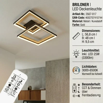 Briloner Deckenleuchte LED 25W Deckenlampe CCT Fernbedienung Schwenkbar Gold - Bild 1 von 4
