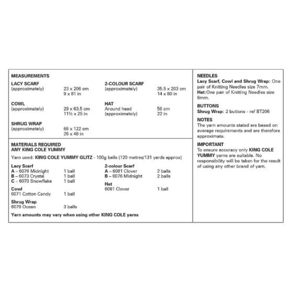 King Cole Pattern Ladies Accessories knitted in Yummy Glitz Chunky 6396 - Image 2 of 2