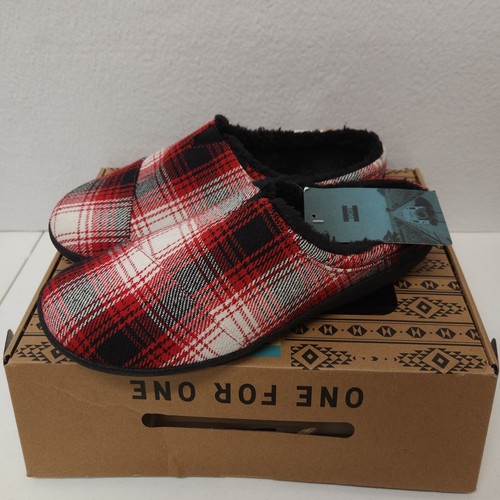 Toms Berkeley Vegan Faux Fur Lined Slip On Slippers Red Plaid Men's Size 12 NWB - Picture 4 of 11