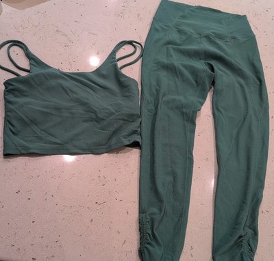 WILO Ribbed Activewear Set Ruched High Waist Leggings Strappy Crop Top Size Larg