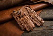 Men  s Driving Leather Gloves   Camel Brown, Handmade Deerskin