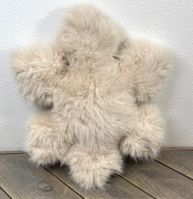 POTTERY BARN SPARKLE FAUX FUR SNOWFLAKE SHAPED PILLOW IVORY TAN 18 X 18 WINTER - Image 1 of 4