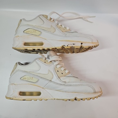Nike Air Max 90 White Leather Sneakers Size 7.5Y Athletic Shoes - Picture 4 of 10