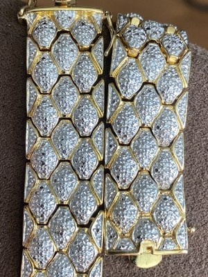 Ross Simons 18kt gold over 925 Sterling Silver lozenge link Diamond Bracelet 7 
