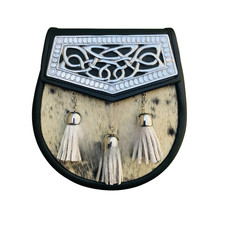 Scottish Handmade Black-White bovine Dress Kilt Sporran Celtic Design Cantle