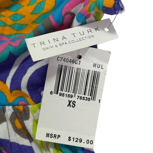 NWT Trina Turk Funky Multicolor V Neck Womens Swim Cover Up Sleeveless Sz XS New - Picture 9 of 13
