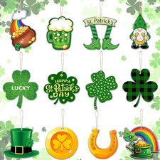 St Patricks Day Decorations 24 PCS Wooden Shamrock Hanging Ornaments Irish Decor