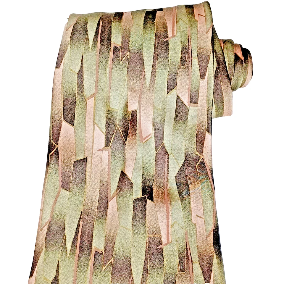 Corbata Para Hombre Seda Bambú Tiki John Blair Hecha a Mano Orgánica Verdes Dorados Ex Larga 63" Foto 3 de 4