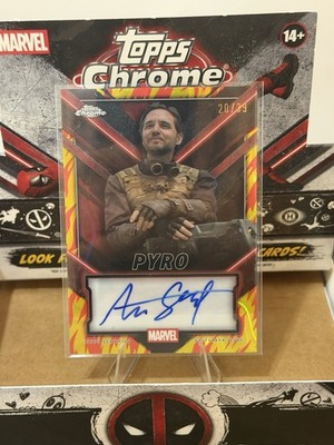 2025 Topps Chrome Deadpool Pyro Auto Aaron Stanford Human Torch Lava /39