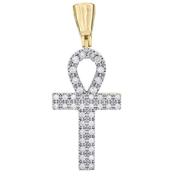 "Jfl 10K Gelbgold Diamant Ankh Kreuz AnhäNger 1.6\" Prong Set Charm"-image