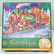 MasterPieces 300 Large Piece Puzzle North Pole Delivery Santa Train w/ Poster