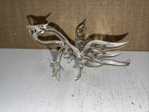 Glas 3 Kopf 6”x3” großer Drache mundgeblasen Made in England Schwanz - Sm Chip - Bild 2 von 11