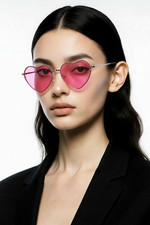 Pink Rose Colored Heart Shaped Sunglasses Rimless Retro Fashion Medium Fit