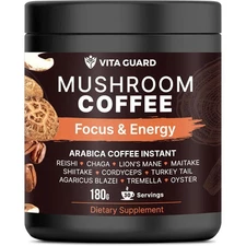 Vita Guard Instant Mushroom Coffee Focus & Energy 180g Immune Support Jan 2027