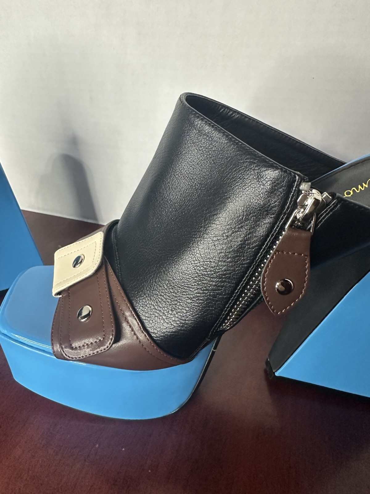 Lemonade Square Toe Flared Heel Platform Shoes St… - image 7