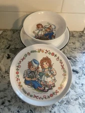 Raggedy Ann and Andy Plate and Bowl Child's dish set 1969 Doll Advertising 2 pc