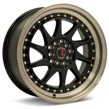 17x8 Traklite Turbo Black Bronze Lip Gold Rivets 5x100 5x114.3 Set 4