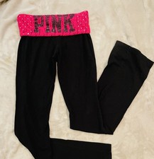 Y2K Victoria's Secret PINK Foldover Sequin lace Bling Flare Yoga Pants -small 