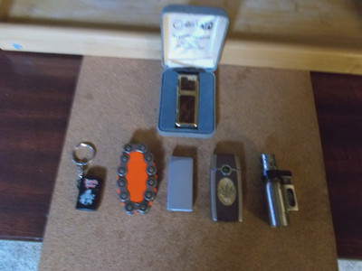 Vintage flip up Lighter lot of 6 includes flip up/ torch /electro quartz and box