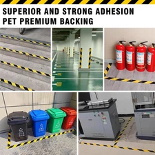 328 FT Black & Yellow Hazard Tape Warning Safety Stripe Tape for Floor Markin...