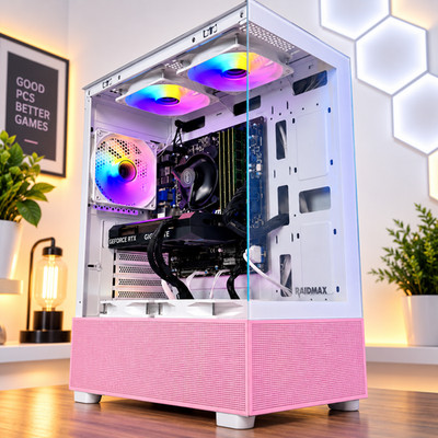 Pink White Gaming PC Intel i7 Ryzen 7 Up to RTX 5060 32GB RAM 2TB SSD Win11 WiFi