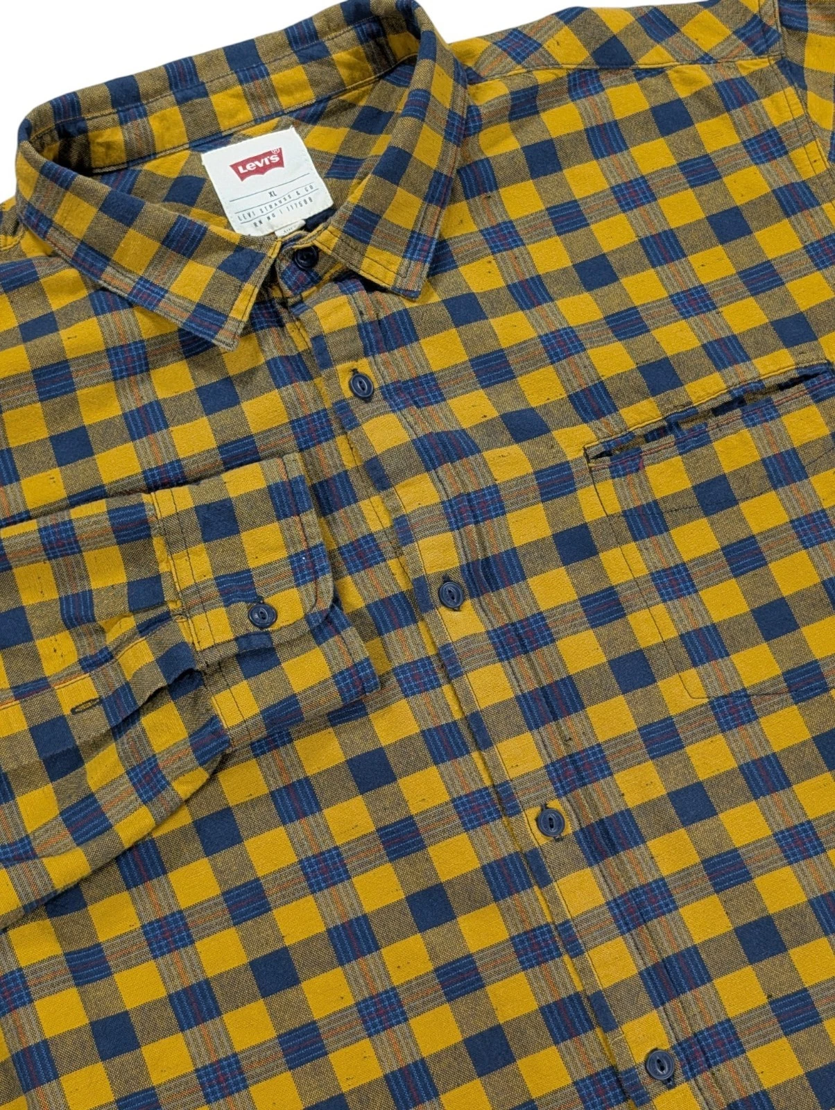 Levi's Shirt Men's XL Blue Yellow Plaid Flannel Outdoor Long Sleeve Button Front