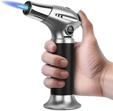 Sondiko Blow Torch, Butane Torch Lighter, Refillable Creme Black and Silver 