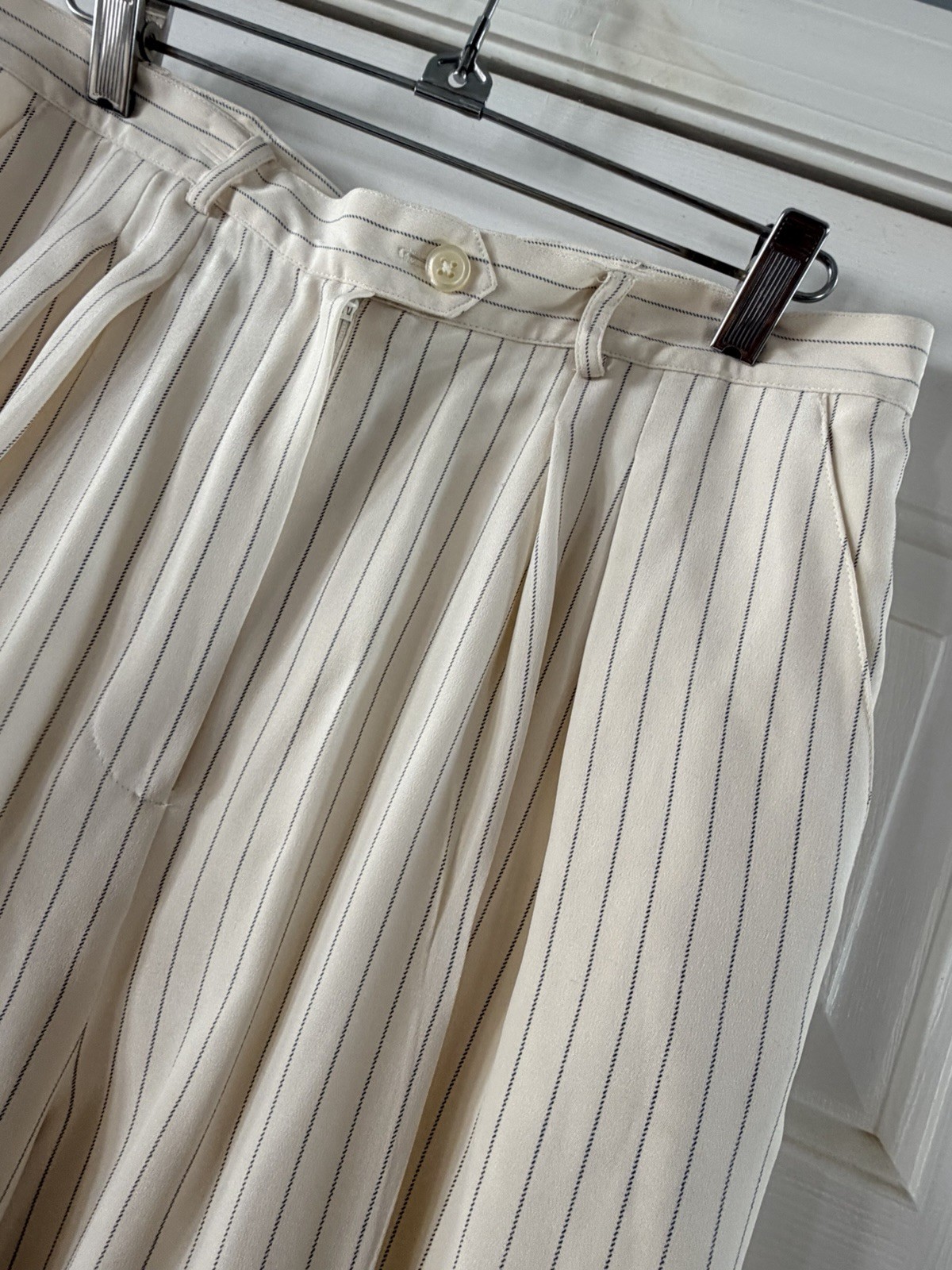 Lauren Ralph Lauren 100% Silk White Blue Pinstripe Dress Pants 14 Cuffed Lined thumbnail 19