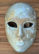 Venezianische Maske | Karneval Maskenball | Wanddeko | Weiß & Gold mit Glitzer