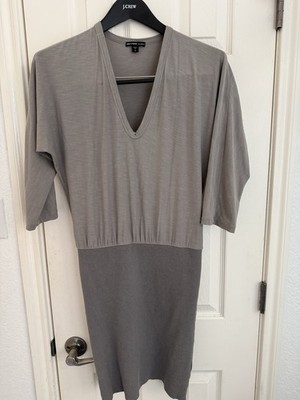 James Perse Gray Midi Dress Size 2, Deep v Neck, 3/4 Sleeve