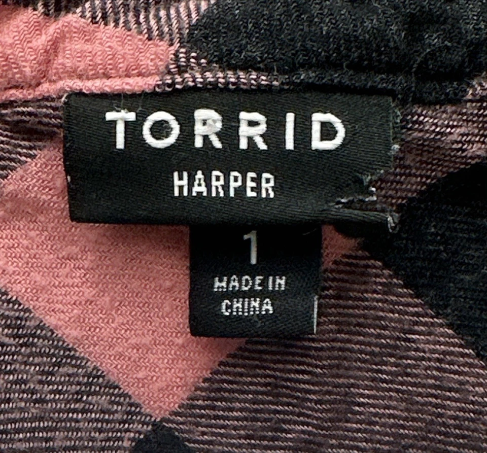 Blusa Torrid Mujer L Harper Rosa Cuadros 3/4 Manga Enrollable Medio Botón Franela Foto 3 de 4