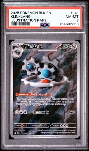2025 POKEMON BLK EN-BLACK BOLT ILLUSTRATION RARE #141 KLINKLANG PSA 8