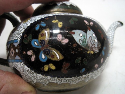 Japanese Goldstone Cloisonne Enamel Koro Meiji Period Antique Teapot - Picture 10 of 12